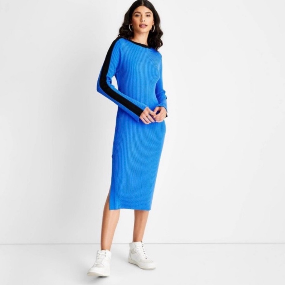 Future Collective Kahlana Barfield Brown Women's Sweater Midi Dress Small Blue S